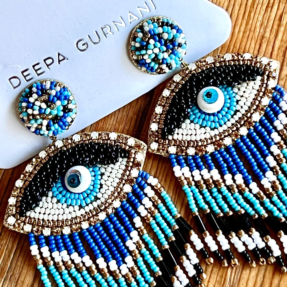 NWT Deepa Gurnani Beaded Fringe Chandeliers - Picture 8 of 16